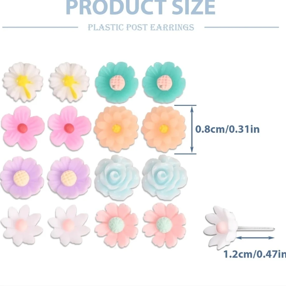 Colorful Flower Stud Earrings Set for Kids 8 Pairs